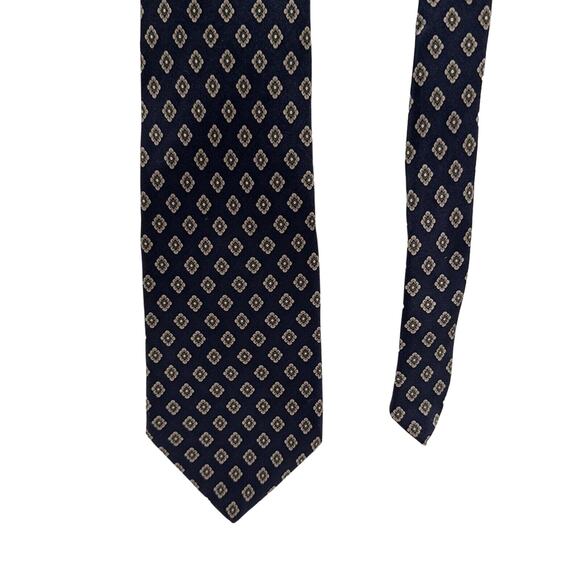 Stanford Silk Blue Tan Geometric Neck‎ Tie 100% Silk Made In U.S.A. - Picture 3 of 6